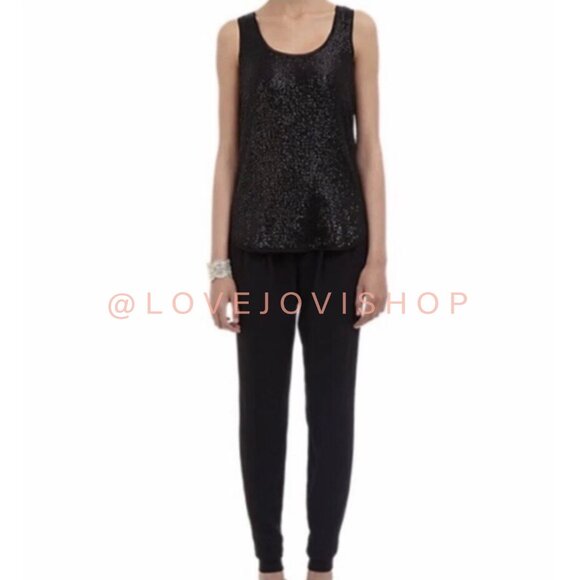 NYE Glam | Diane Von Furtenberg Black Sequin Beaded Top Racer Back Layered Mesh - Picture 4 of 13